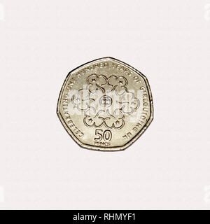 Limited edition British 50p piece coin commemorating one hundred years of the Girl Guides movement Stock Photo