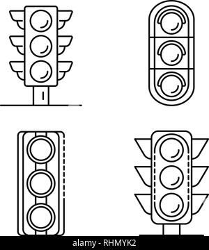 Traffic lights icons set, outline style Stock Vector