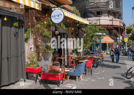 An out door cafe at the Flea Market in the alleys of Jaffa, Tel Aviv, Israel Stock Photo