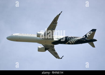 Air New Zealand Airbus A321 taking off from Auckland Airport, New Zealand Stock Photo