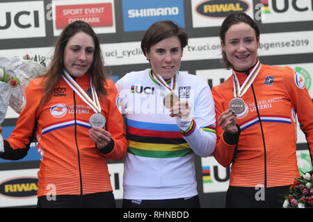 02-02-2019: WK wielrennen: Veldrijden: Bogense: Sanne Cant wint voor de derde keer op rij de wereldtitel voor Lucinda Brand en Marianne Vos Credit: Orange Pictures vof/Alamy Live News Stock Photo