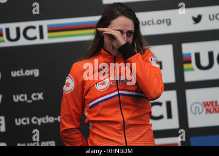 02-02-2019: WK wielrennen: Veldrijden: Bogense:  Lucinda Brand emotioneel na het halen van de zilver medaille Credit: Orange Pictures vof/Alamy Live News Stock Photo