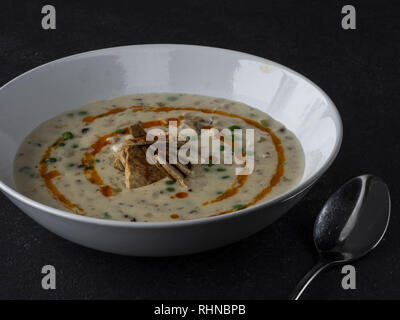 Kiev, Ukraine. 28th Jan, 2019. Clam chowder soup seen served on a plate. Credit: Igor Golovniov/SOPA Images/ZUMA Wire/Alamy Live News Stock Photo
