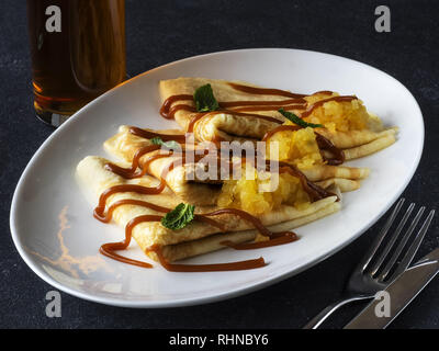 Kiev, Ukraine. 28th Jan, 2019. Pancakes with cream cheese seen served on a plate. Credit: Igor Golovniov/SOPA Images/ZUMA Wire/Alamy Live News Stock Photo