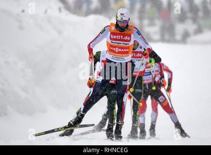 Klingenthal, Germany. 03rd Feb, 2019. Nordic Combined, World Cup, Single, Large Hill, 10 km. Jarl Magnus Riiber from Norway leads the top group on the track. Credit: Hendrik Schmidt/dpa-Zentralbild/ZB/dpa/Alamy Live News Stock Photo