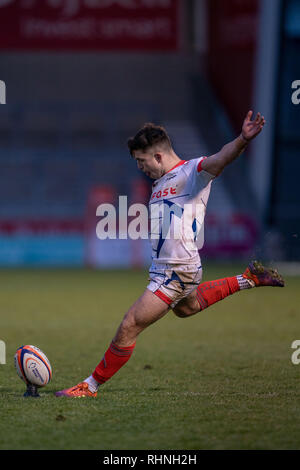Sale, UK. 03rd Feb, 2019. Sale Shark's Kieran Wilkinson  3rd February 2019, A J Bell Stadium, Sale, England;  Premiership Rugby Cup, Sale Sharks vs Newcastle Falcons   Credit: Terry Donnelly/News Images Credit: News Images /Alamy Live News Stock Photo