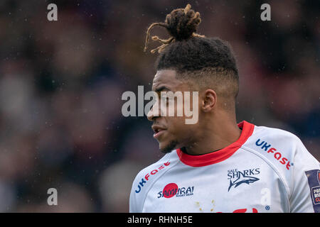 Sale, UK. 03rd Feb, 2019. Sale Shark's Arron Reed  3rd February 2019, A J Bell Stadium, Sale, England;  Premiership Rugby Cup, Sale Sharks vs Newcastle Falcons   Credit: Terry Donnelly/News Images Credit: News Images /Alamy Live News Stock Photo