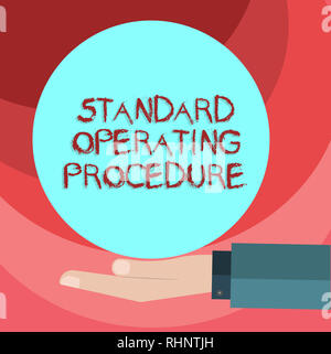 Text sign showing Standard Operating Procedure. Conceptual photo Detailed directions on how to perform a routine Hu analysis Hand in Suit Offering Bla Stock Photo