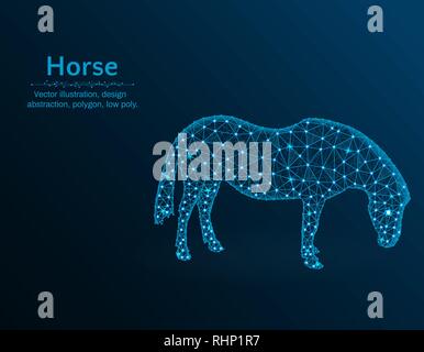 Horse low poly vector illustration, polygonal animal on blue background, abstract design illustration Stock Vector