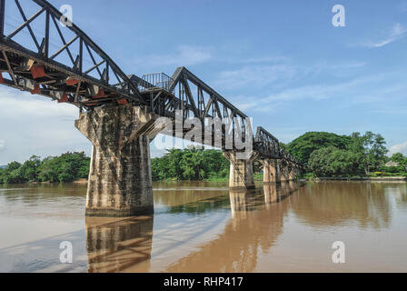 Railway bridge over the River Kwai, Khwae Yai River, Kanchanaburi, Kanburi, Kanchanaburi Province, Central Thailand, Thailand Stock Photo