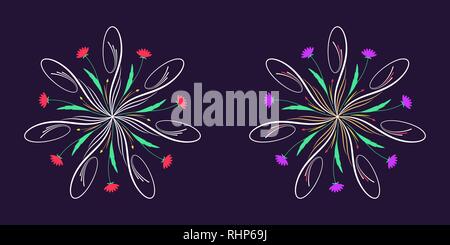 Floral Flourish Ornament In Calligraphic Style With 5 Repeating Rays 