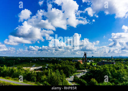 Herten, North Rhine-Westphalia, Germany - April 12, 2016: View from Halde Hoheward towards Zeche Ewald and Bottrop Stock Photo