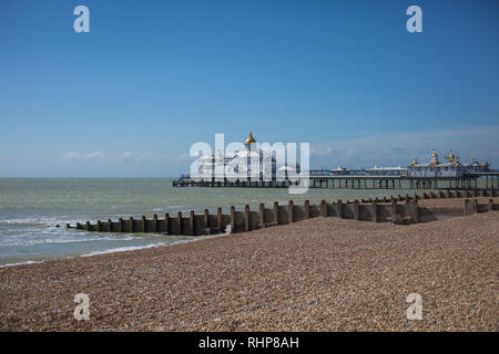 This ist the pier from Eastborne. Eastbourne is a very lovely town in East Sussex, England. Eastbourne has a wonderful beach and very impressive cliff Stock Photo