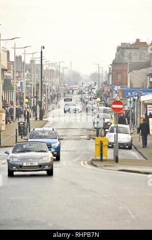 A busy Victoria Road,Cleveleys, on a cold winter day Stock Photo