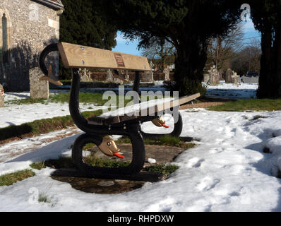 Great War Memorial Bench, St Peter's Church, Goodworth Clatford, nr Andover, Hampshire, England, United Kingdom Stock Photo