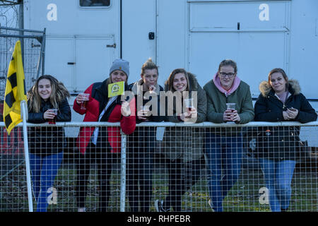 3rd February 2019, Tinsley Lane, Crawley, England; SE Women's FA Cup, 4th Round, Crawley Wasps Ladies vs Arsenal Women ; Wasp fans before ko   Credit: Phil Westlake/News Images Stock Photo