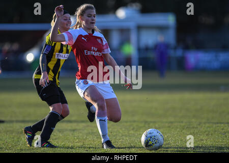 3rd February 2019, Tinsley Lane, Crawley, England; SE Women's FA Cup, 4th Round, Crawley Wasps Ladies vs Arsenal Women ; 02 katrine jeje passes the ball   Credit: Phil Westlake/News Images Stock Photo
