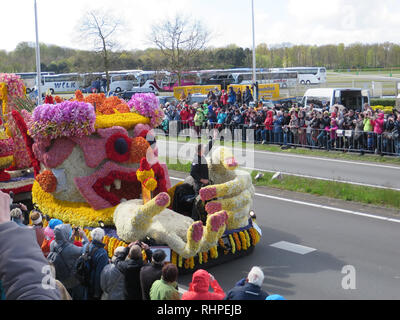 Bloemencorse flower parade in Leiden, Netherlands, near Keukenhof. Stock Photo