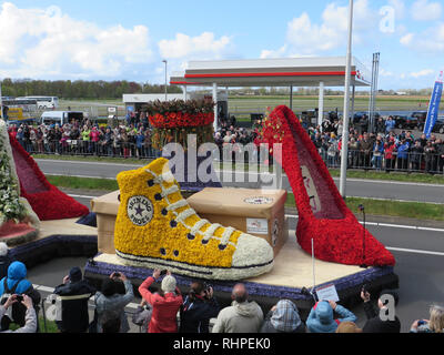 Bloemencorse flower parade in Leiden, Netherlands, near Keukenhof. Stock Photo