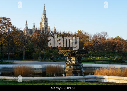 Volksgarten Park and Garden with City Hall in the background, Vienna, Austria Stock Photo