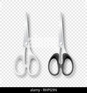 Vector 3d Realistic White and Black Metal Closed Stationery Scissors with Plastic Handles Icon Set Closeup Isolated. Design Template of Classic Stock Vector