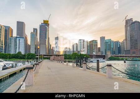 CHICAGO, IL - JULY 12, 2018: Downtown Chicago along Lake Michigan near DuSable Harbor. Stock Photo