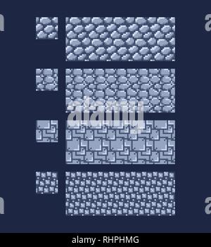 Vector illustration - set of 8 bit 16x16 stone and metal texture. Pixel ...
