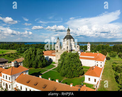 Aerial view of Pazaislis Monastery and Church, the largest monastery complex in Lithuania, located on a peninsula in Kaunas Reservoir. Sunny summer da Stock Photo
