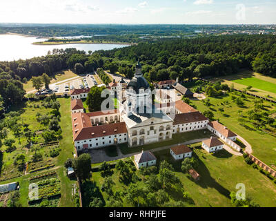 Aerial view of Pazaislis Monastery and Church, the largest monastery complex in Lithuania, located on a peninsula in Kaunas Reservoir. Sunny summer da Stock Photo