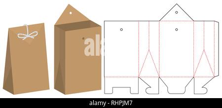 Paper Bag packaging die cut template design. 3d mock-up Stock Vector