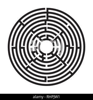 Black and White Circle labyrinth, Maze for kids, Children riddle game, puzzle with an entry and an exit. Stock Vector