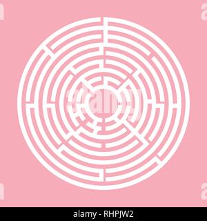 Pink and White Circle labyrinth, Maze for kids, Children riddle game, puzzle with an entry and an exit. Stock Vector