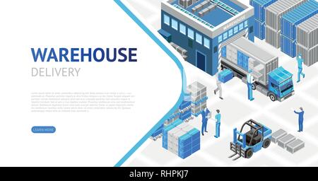 Isometric design of warehouse  Stock Vector
