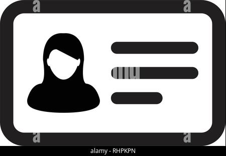 Person icon vector female user profile avatar symbol with identity card in flat color glyph pictogram illustration Stock Vector