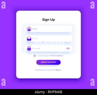 Sign Up page. Purple gradient. Registration form Stock Vector