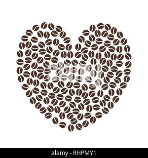 Coffee beans. Vector illustration. Valentines day. Shape of heart. Cappuccino espresso. Stock Vector