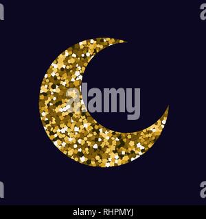 Moon icon on dark background. Silhouette of gold sequins. Vector illustration Stock Vector