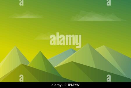 Mountains, blue sky, clouds. Morning green landscape Vector illustration. Stock Vector
