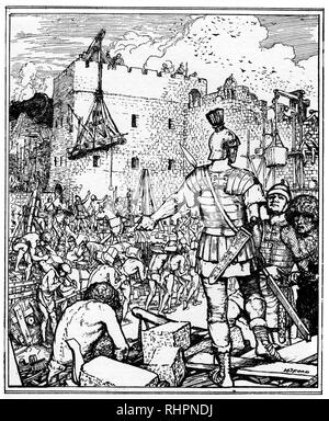 The Building of the Wall. By Henry Justice Ford (1860-1941). Hadrian's Wall (Vallum Aelium), also called the Roman Wall and Picts' Wall, was a defensive fortification in the Roman province of Britannia, begun in AD 122 in the reign of the emperor Hadrian. Stock Photo