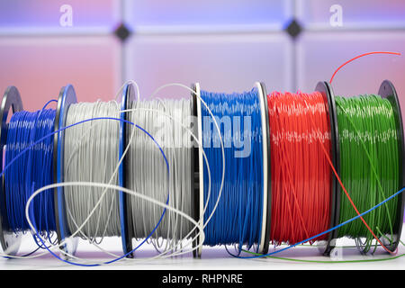 Spools of plastic filaments for 3D Printer Stock Photo