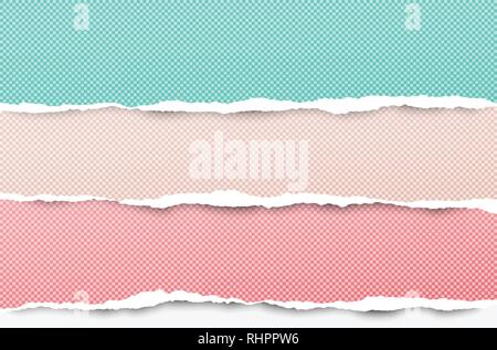 Ripped colorful squared horizontal paper strips for text or message. Vector illustration Stock Vector