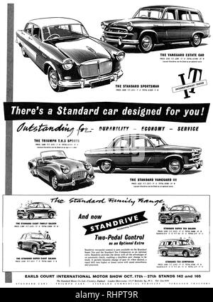 1956 British advertisement for the Standard motor car range. Stock Photo