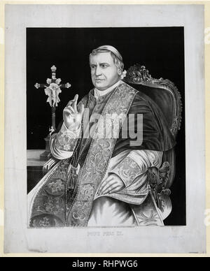 Print showing Pope Pius IX, three-quarter length portrait, seated, facing left. Stock Photo