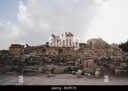 Ancient Jerash ruins, Jordan. Archaeological excavations in the old town of Jarash. Stock Photo