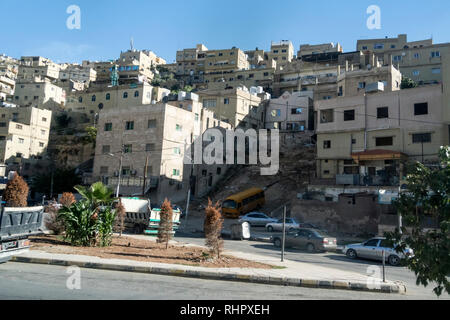 A view of the densely constructed homes at a hill in Amman, Jordan. Stock Photo