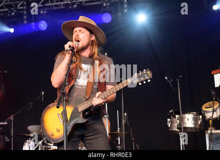 Lukas Nelson performing at the Cornbury Music Festival, Great Tew, Oxfordshire, UK. July 13, 2018 Stock Photo