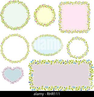 Collection of eight floral frames. Vector images. Eps 10 Stock Vector