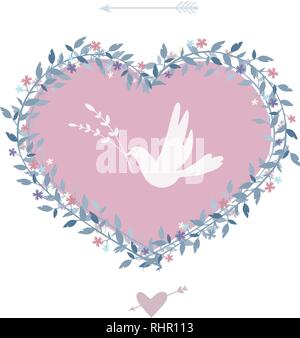Flower heart with bird. Vintage design elements. Vector. eps 10 Stock Vector