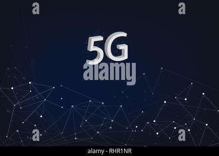 Abstract Digital Network Concept for new 5G internet Cell on Abstract Dark Background Stock Vector