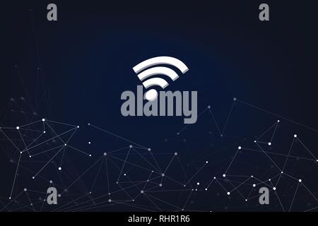 Abstract Digital Network Concept with Wlan Symbol With Abstract Dark Background Stock Vector